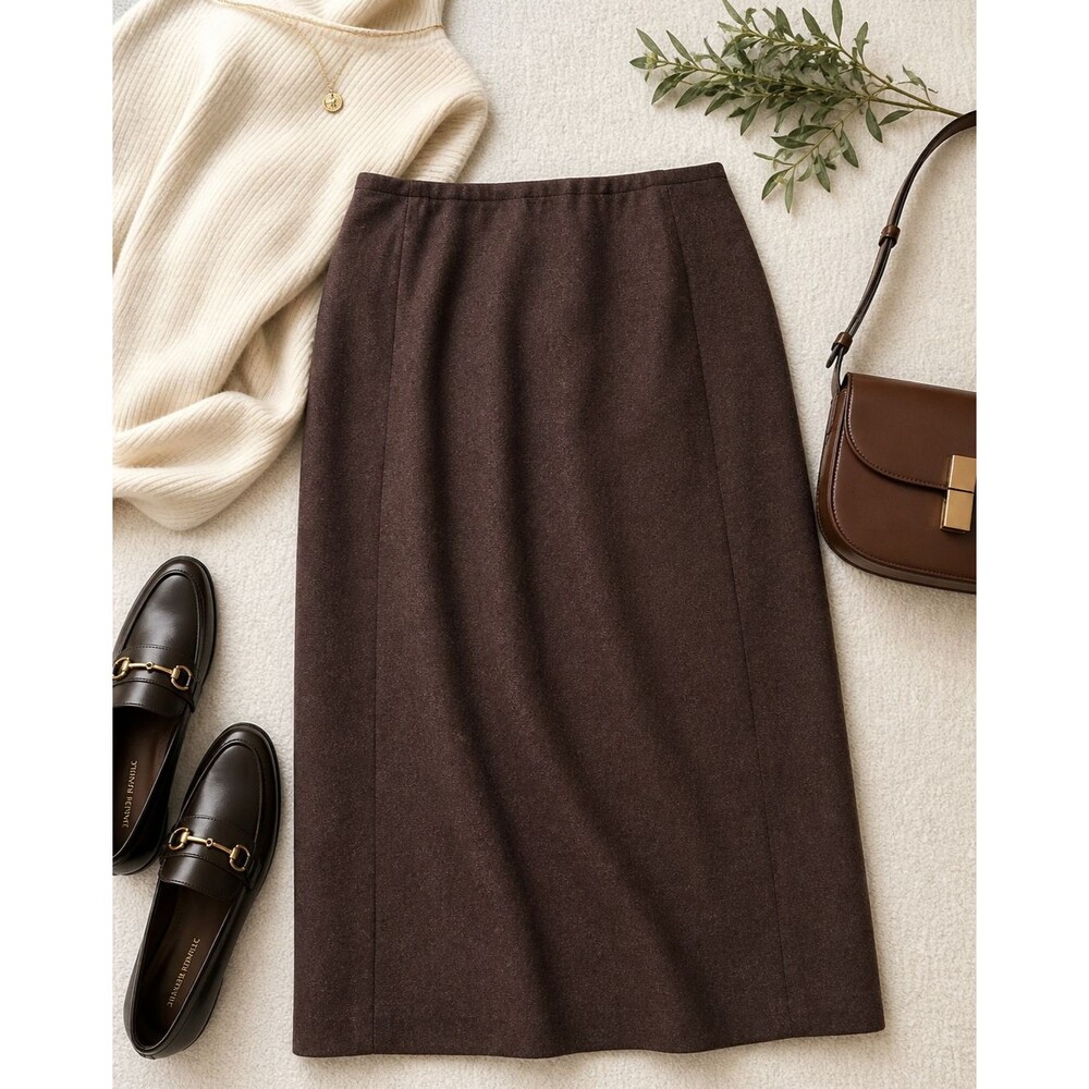 Banana Republic Wool Skirt Womens 6 Brown Midi Pencil Lined Straight Career - Picture 1 of 8